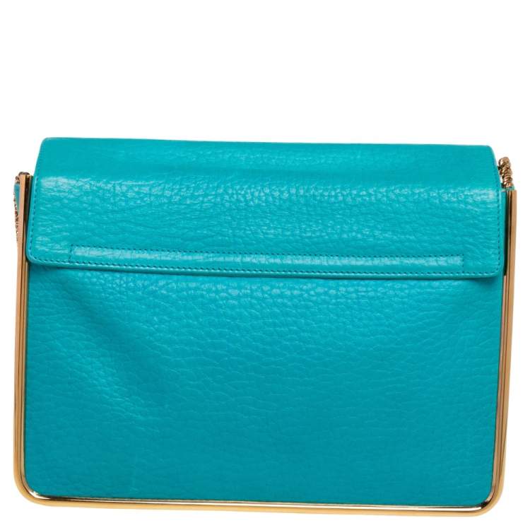 Pre Owned Chloe Blue Lagoon Pebbled Leather Limited Edition Medium Sally Flap Shoulder Bag