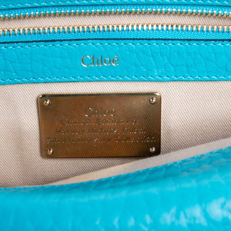 Pre Owned Chloe Blue Lagoon Pebbled Leather Limited Edition Medium Sally Flap Shoulder Bag