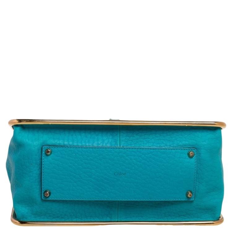 Pre Owned Chloe Blue Lagoon Pebbled Leather Limited Edition Medium Sally Flap Shoulder Bag