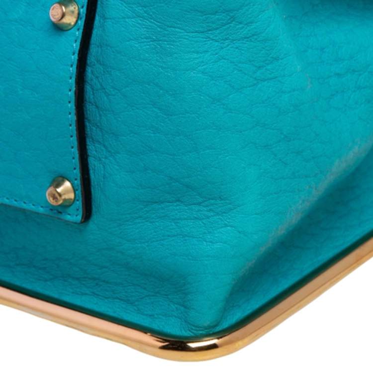 Pre Owned Chloe Blue Lagoon Pebbled Leather Limited Edition Medium Sally Flap Shoulder Bag
