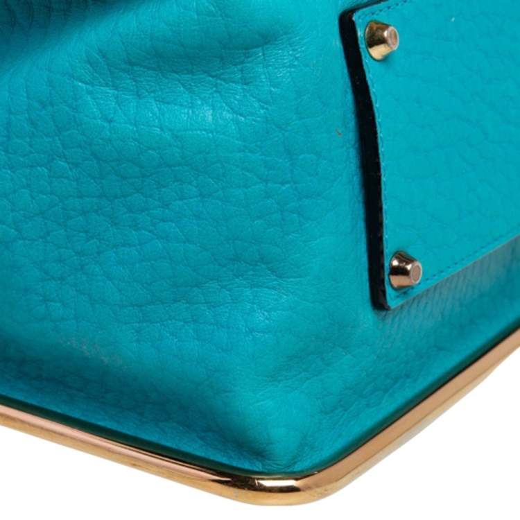 Pre Owned Chloe Blue Lagoon Pebbled Leather Limited Edition Medium Sally Flap Shoulder Bag