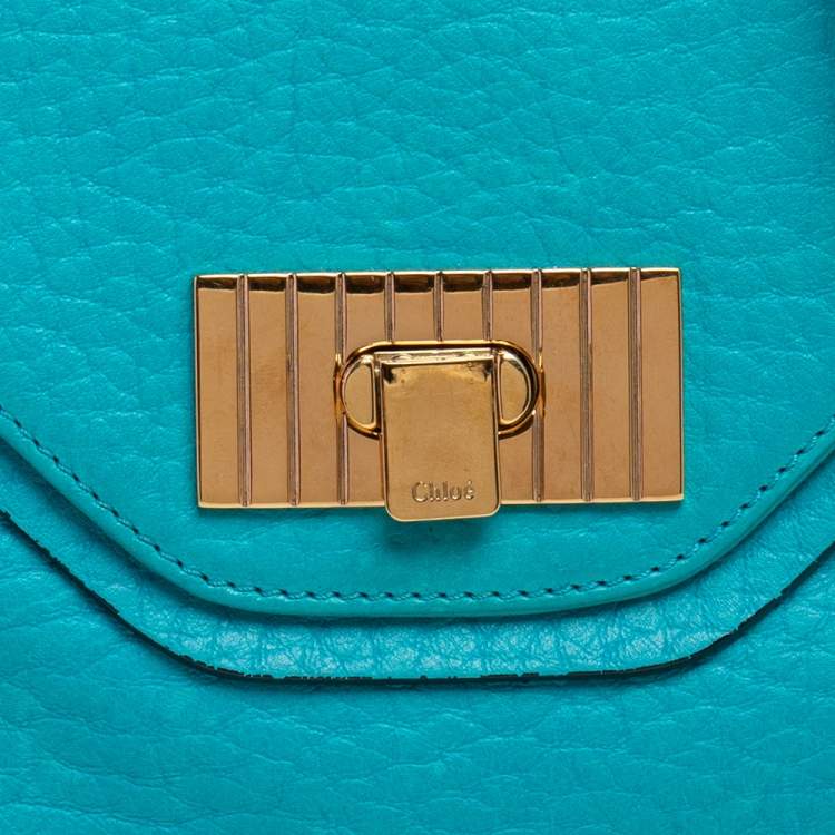 Pre Owned Chloe Blue Lagoon Pebbled Leather Limited Edition Medium Sally Flap Shoulder Bag