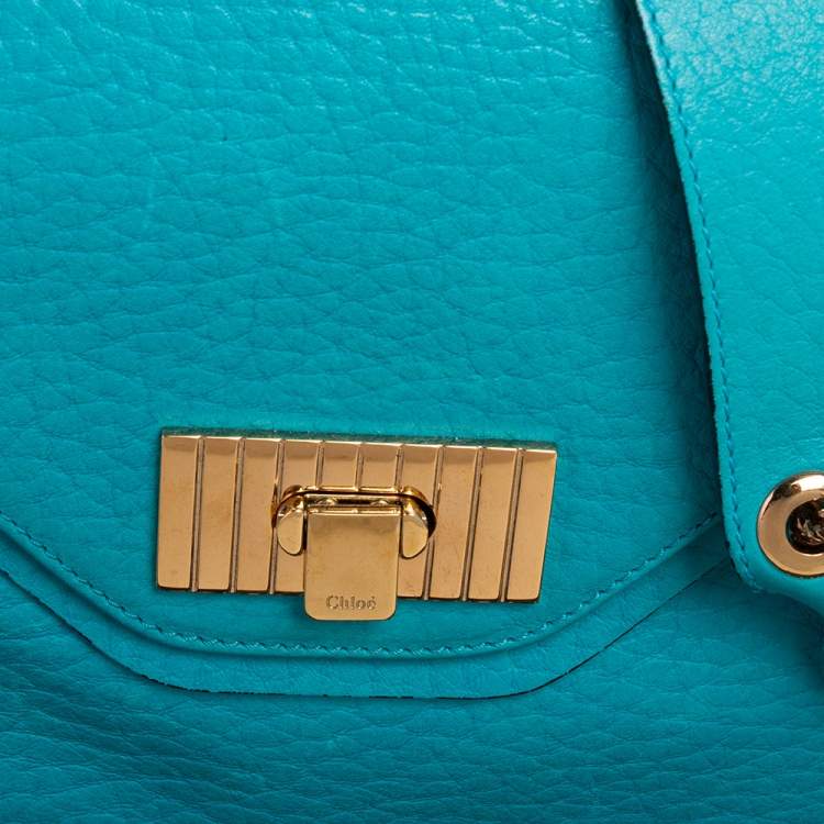 Pre Owned Chloe Blue Lagoon Pebbled Leather Limited Edition Medium Sally Flap Shoulder Bag