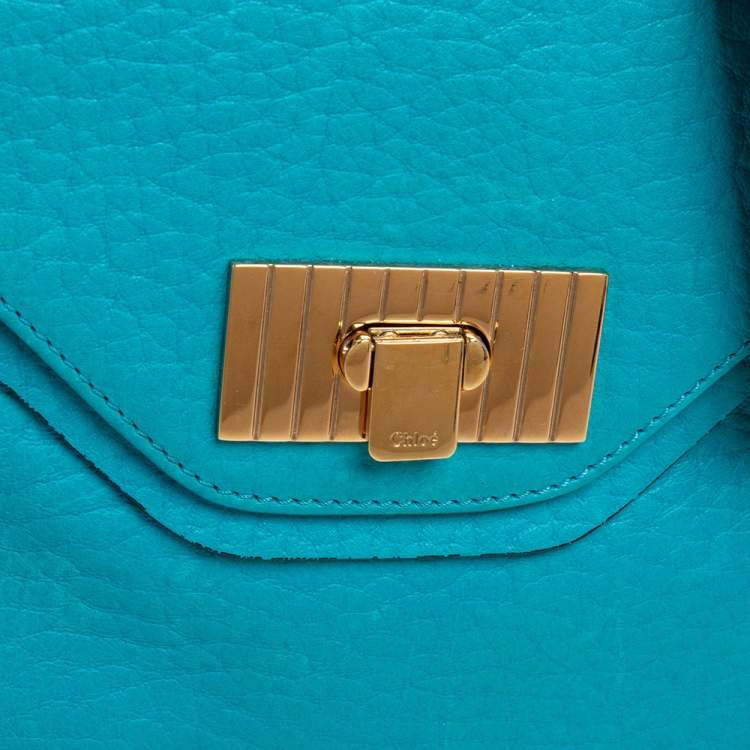 Pre Owned Chloe Blue Lagoon Pebbled Leather Limited Edition Medium Sally Flap Shoulder Bag
