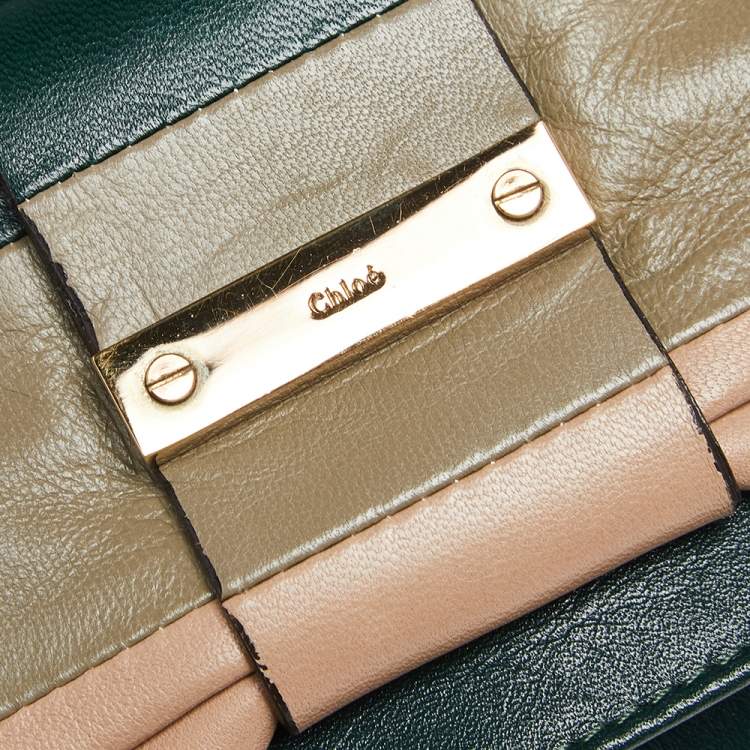 Pre Owned Chloe Green/Beige Leather Bow Flap Shoulder Bag