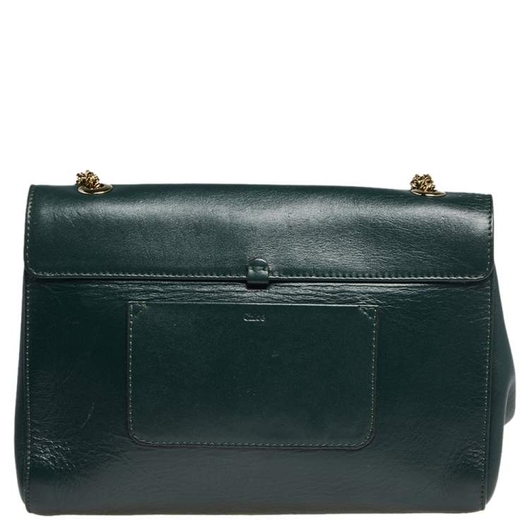 Pre Owned Chloe Green/Beige Leather Bow Flap Shoulder Bag