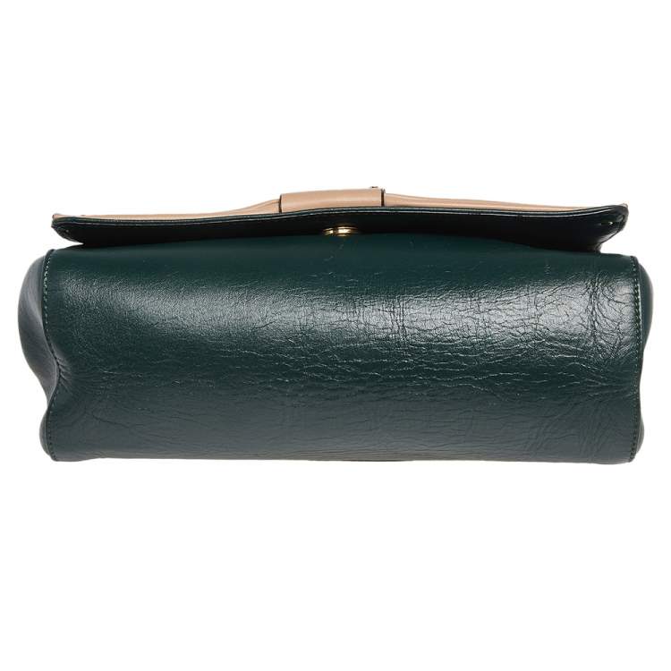 Pre Owned Chloe Green/Beige Leather Bow Flap Shoulder Bag