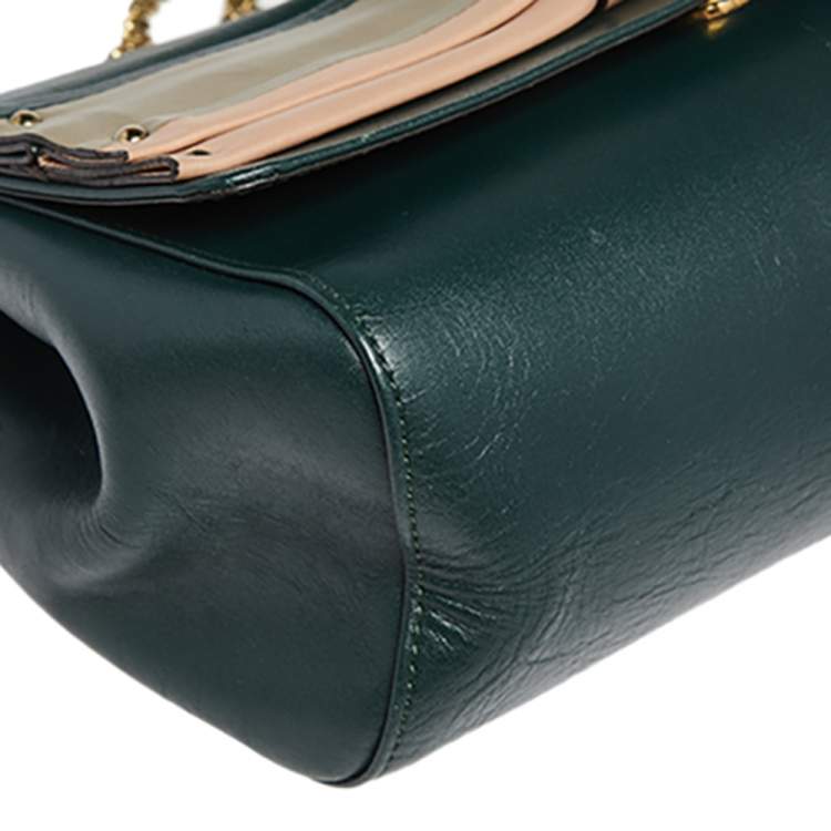 Pre Owned Chloe Green/Beige Leather Bow Flap Shoulder Bag