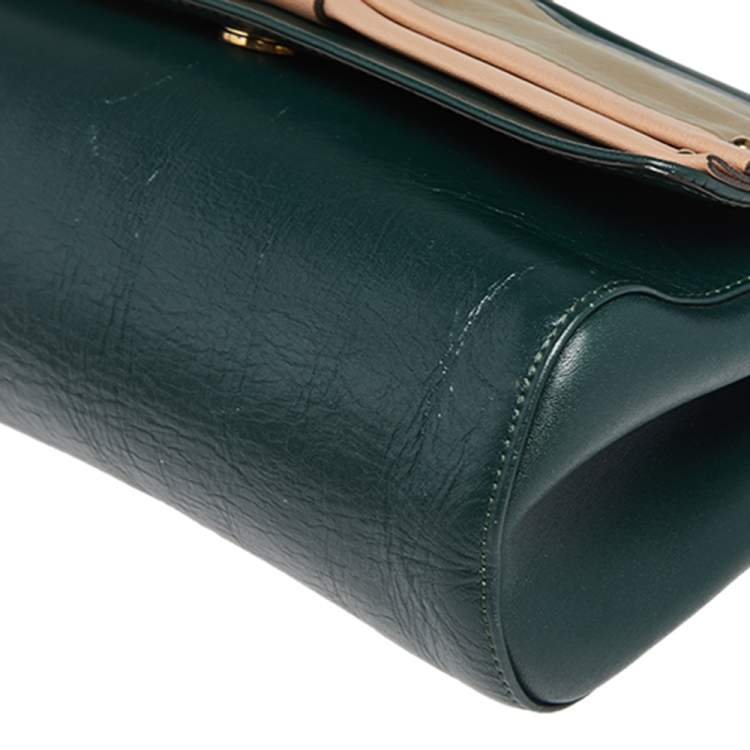 Pre Owned Chloe Green/Beige Leather Bow Flap Shoulder Bag