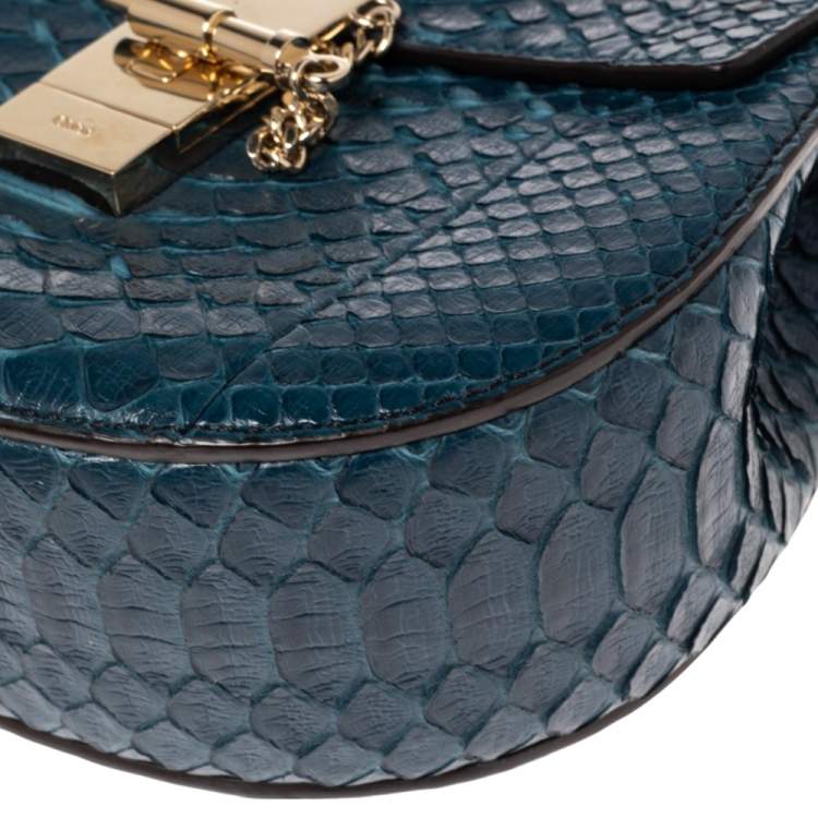 Pre Owned Chloe Blue Python Small Drew Shoulder Bag
