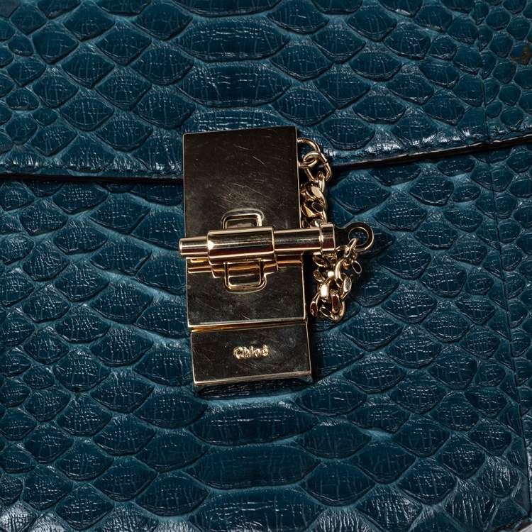 Pre Owned Chloe Blue Python Small Drew Shoulder Bag