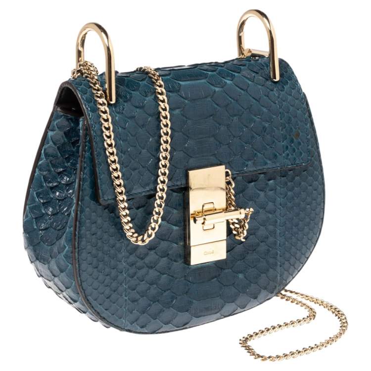 Pre Owned Chloe Blue Python Small Drew Shoulder Bag