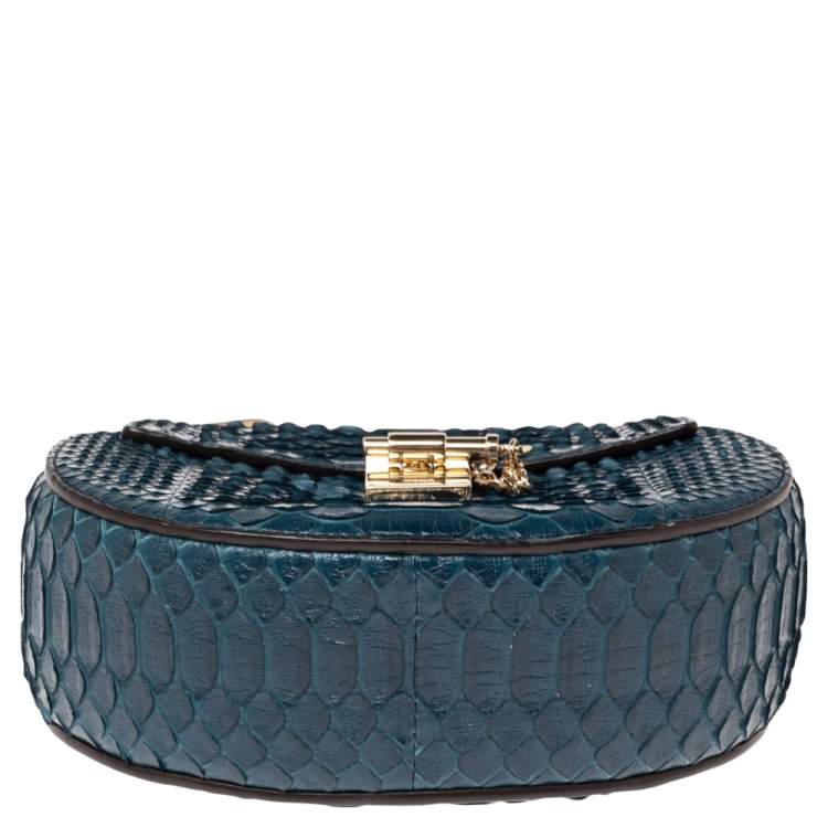 Pre Owned Chloe Blue Python Small Drew Shoulder Bag