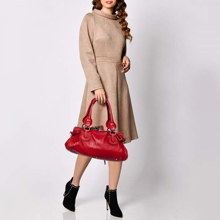 Pre Owned Chloe Crimson Red Leather Medium Paddington Satchel