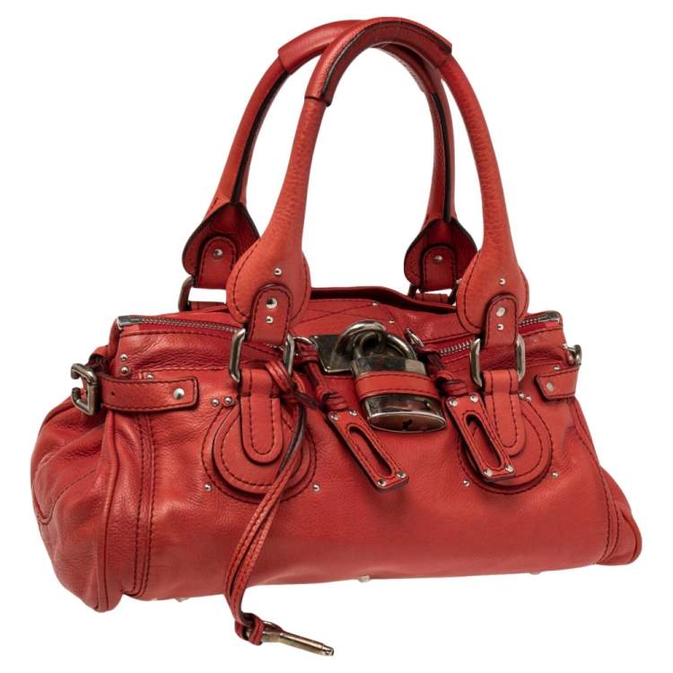 Pre Owned Chloe Crimson Red Leather Medium Paddington Satchel