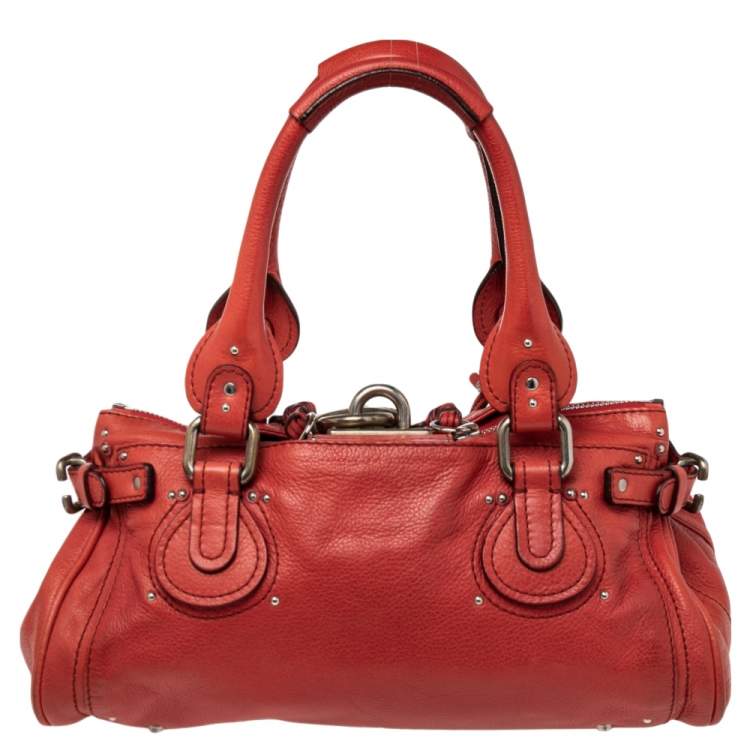 Pre Owned Chloe Crimson Red Leather Medium Paddington Satchel