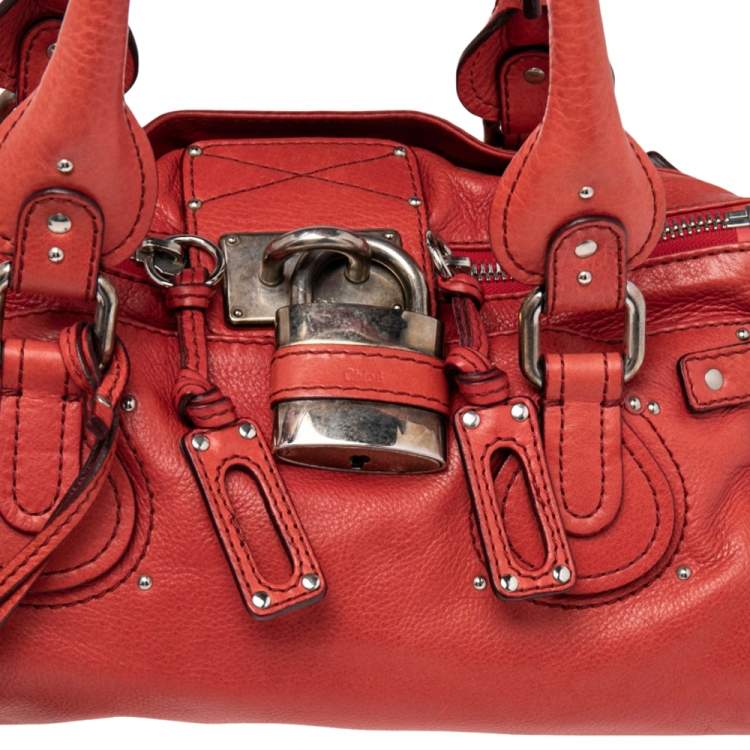 Pre Owned Chloe Crimson Red Leather Medium Paddington Satchel
