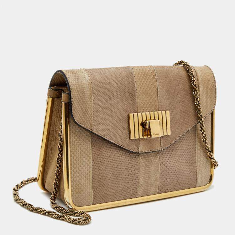 Pre Owned Chloe Beige Ayers and Karung Sally Shoulder Bag