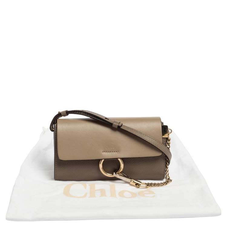 Pre Owned Chloe Taupe Leather Mini Faye Shoulder Bag