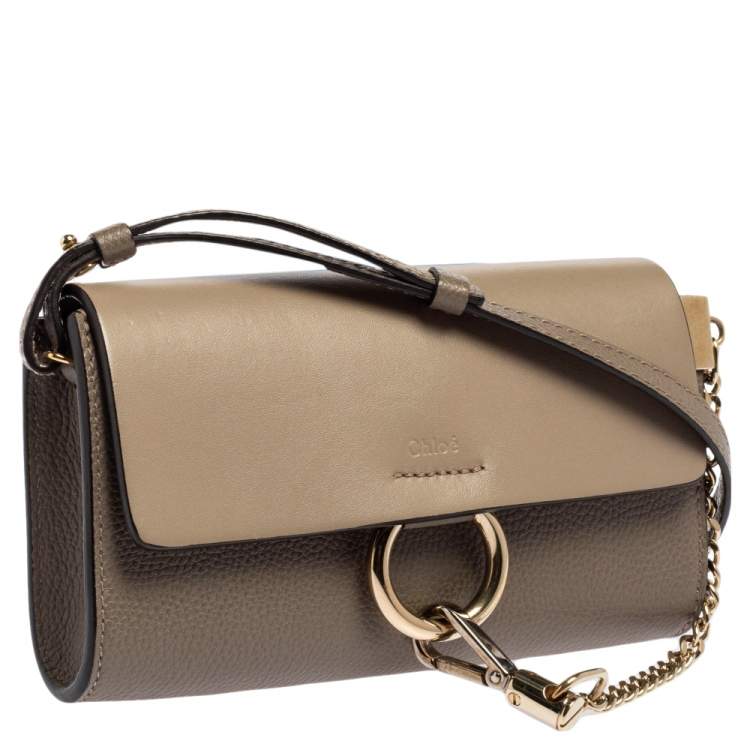 Pre Owned Chloe Taupe Leather Mini Faye Shoulder Bag