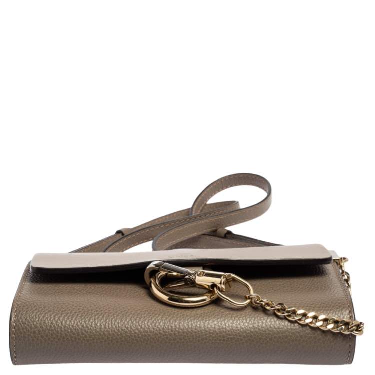 Pre Owned Chloe Taupe Leather Mini Faye Shoulder Bag