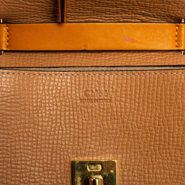 Pre Owned Chloé Peach/Mustard Leather Small Drew Crossbody Bag