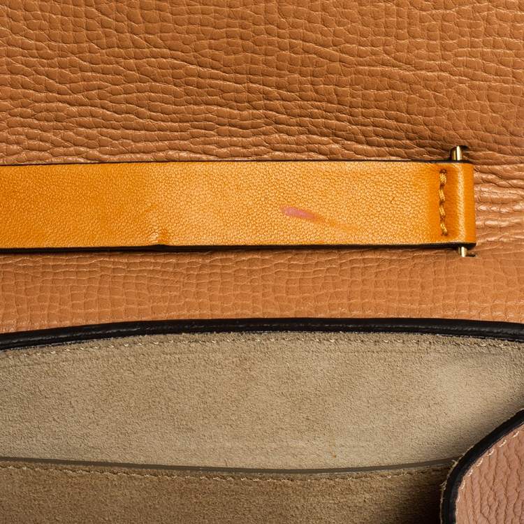 Pre Owned Chloé Peach/Mustard Leather Small Drew Crossbody Bag
