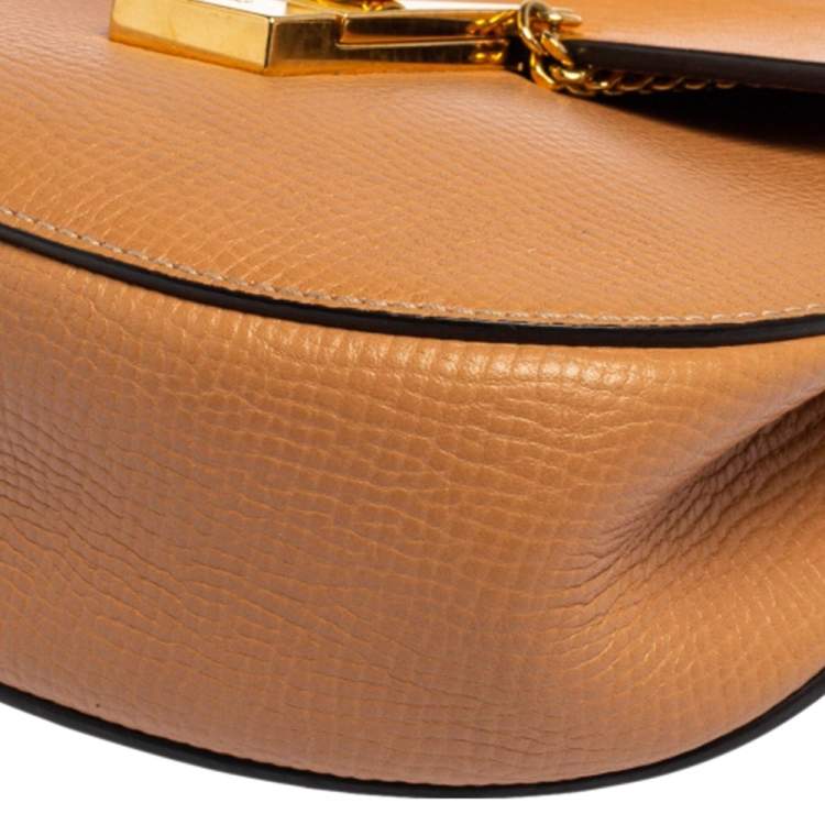 Pre Owned Chloé Peach/Mustard Leather Small Drew Crossbody Bag