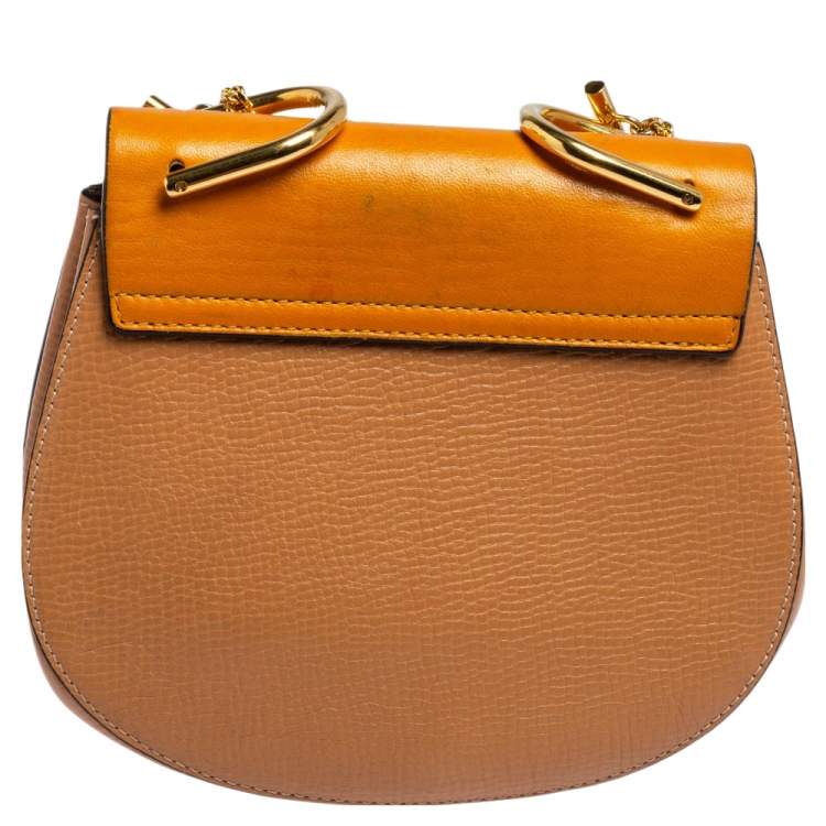Pre Owned Chloé Peach/Mustard Leather Small Drew Crossbody Bag