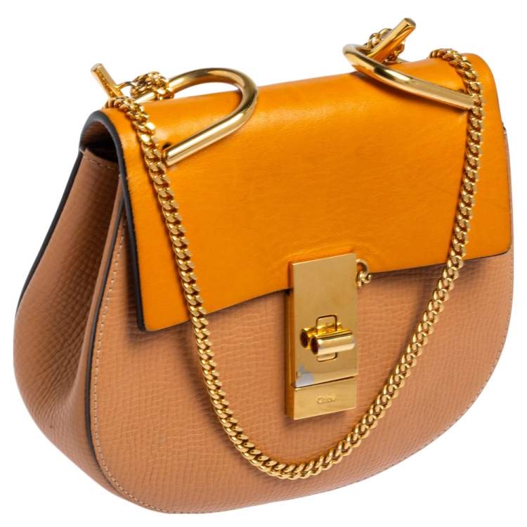 Pre Owned Chloé Peach/Mustard Leather Small Drew Crossbody Bag