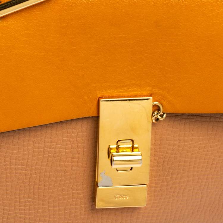 Pre Owned Chloé Peach/Mustard Leather Small Drew Crossbody Bag