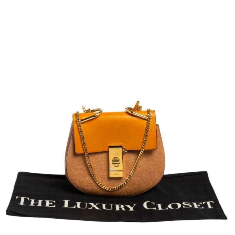 Pre Owned Chloé Peach/Mustard Leather Small Drew Crossbody Bag