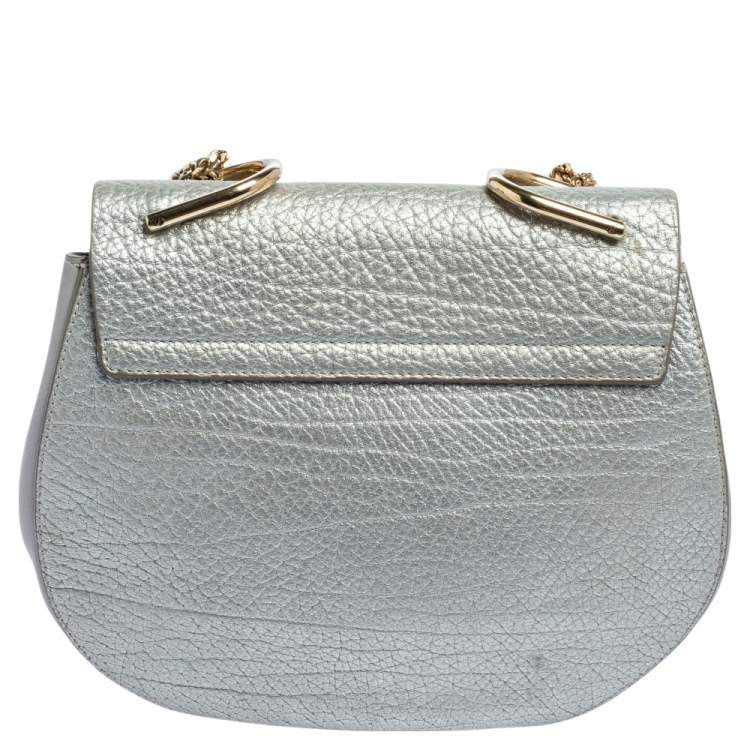 Pre Owned Chloe Metallic Silver Leather Medium Drew Shoulder Bag