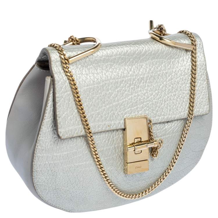 Pre Owned Chloe Metallic Silver Leather Medium Drew Shoulder Bag