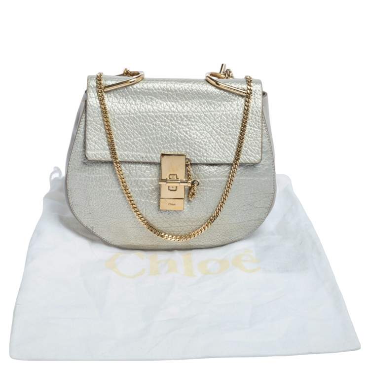 Pre Owned Chloe Metallic Silver Leather Medium Drew Shoulder Bag
