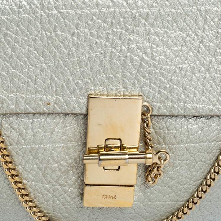Pre Owned Chloe Metallic Silver Leather Medium Drew Shoulder Bag