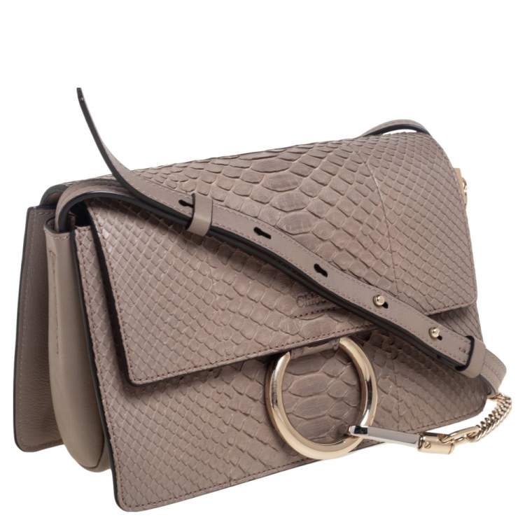 Pre Owned Chloe Grey Leather and Python Small Faye Shoulder Bag