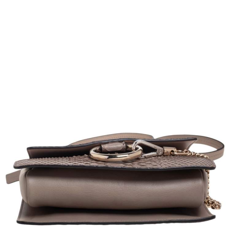 Pre Owned Chloe Grey Leather and Python Small Faye Shoulder Bag