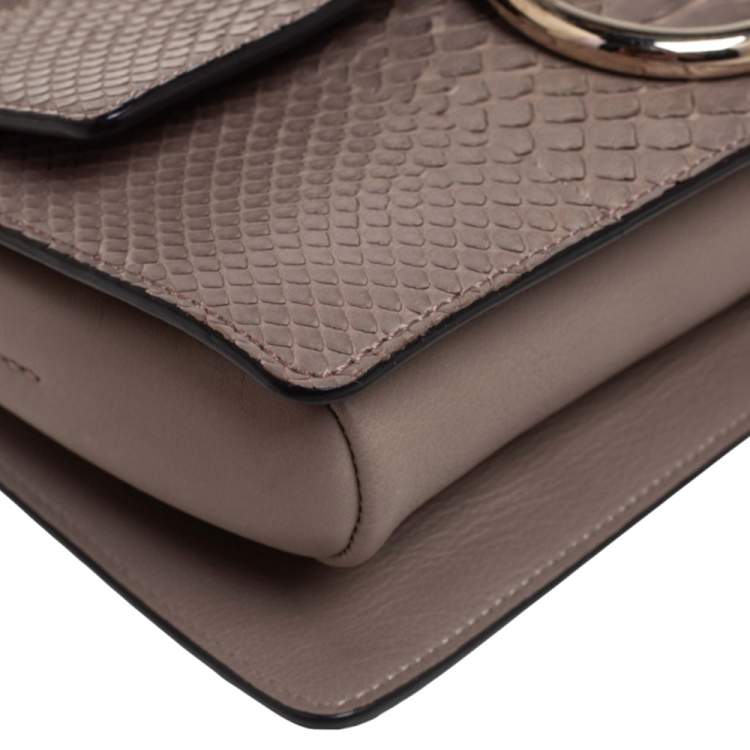 Pre Owned Chloe Grey Leather and Python Small Faye Shoulder Bag