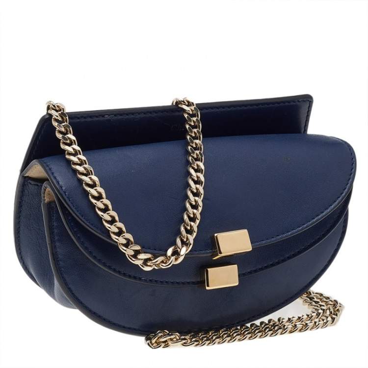 Pre Owned Chloe Blue Leather Georgia Shoulder Bag