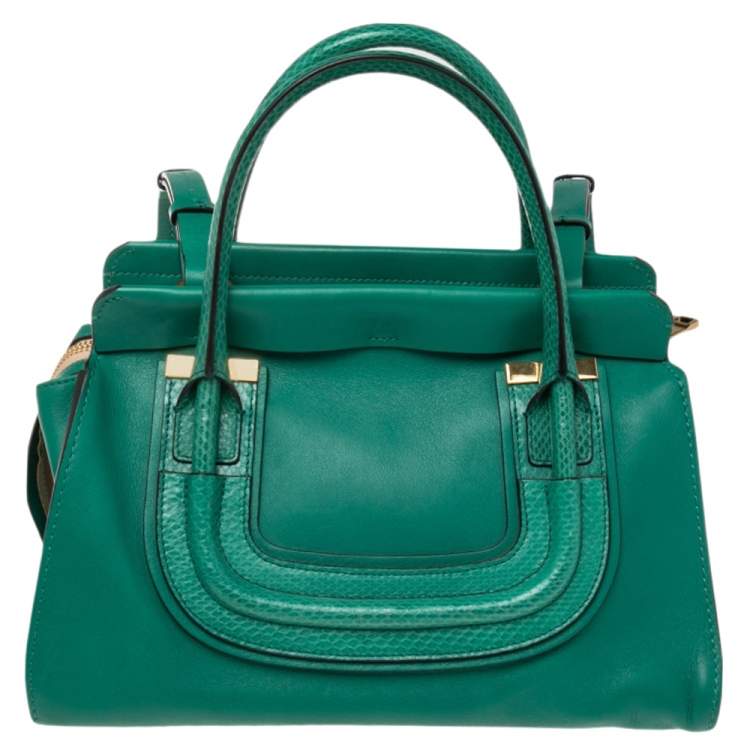 Pre Owned Chloe Green Leather and Snakeskin Trim Medium Everston Satchel