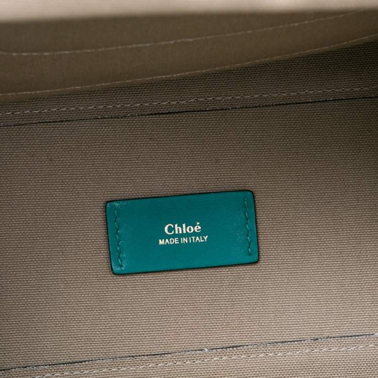 Pre Owned Chloe Green Leather and Snakeskin Trim Medium Everston Satchel