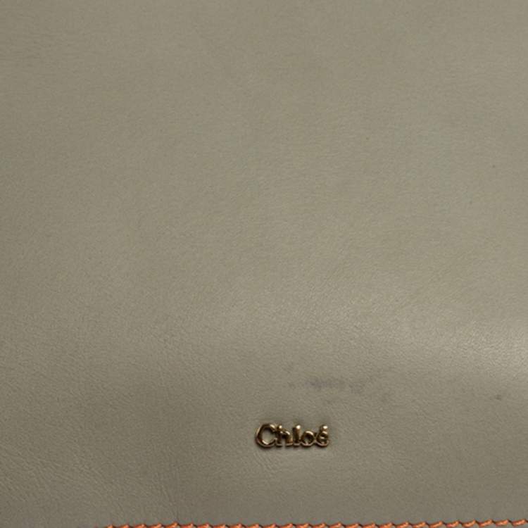Pre Owned Chloe Grey/Orange Leather Top Zip Pouch 