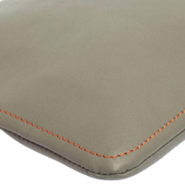 Pre Owned Chloe Grey/Orange Leather Top Zip Pouch 