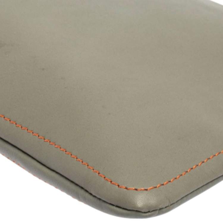 Pre Owned Chloe Grey/Orange Leather Top Zip Pouch 