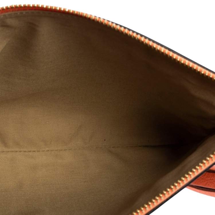 Pre Owned Chloe Grey/Orange Leather Top Zip Pouch 