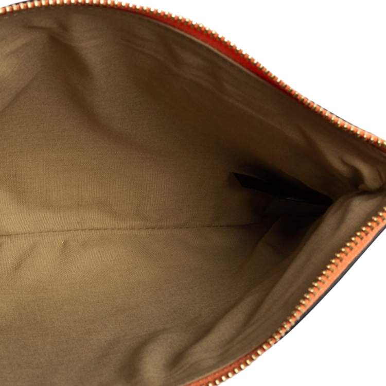 Pre Owned Chloe Grey/Orange Leather Top Zip Pouch 