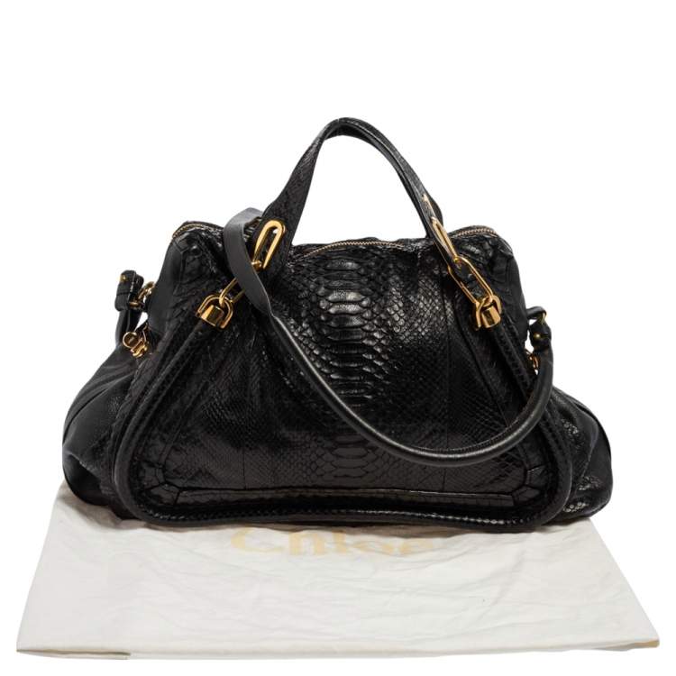Pre Owned Chloe Black Python and Leather Medium Paraty Shoulder Bag