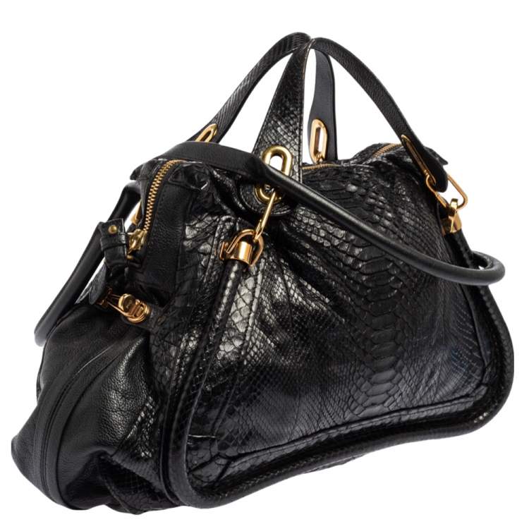 Pre Owned Chloe Black Python and Leather Medium Paraty Shoulder Bag