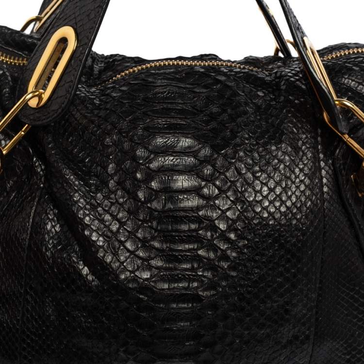 Pre Owned Chloe Black Python and Leather Medium Paraty Shoulder Bag